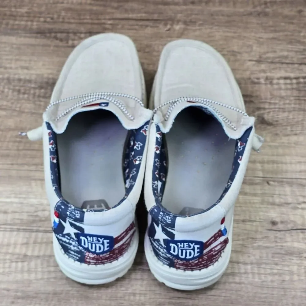Hey Dude Wally Texas Canvas Men's Size 15 Off White Slip On Shoes (40380)